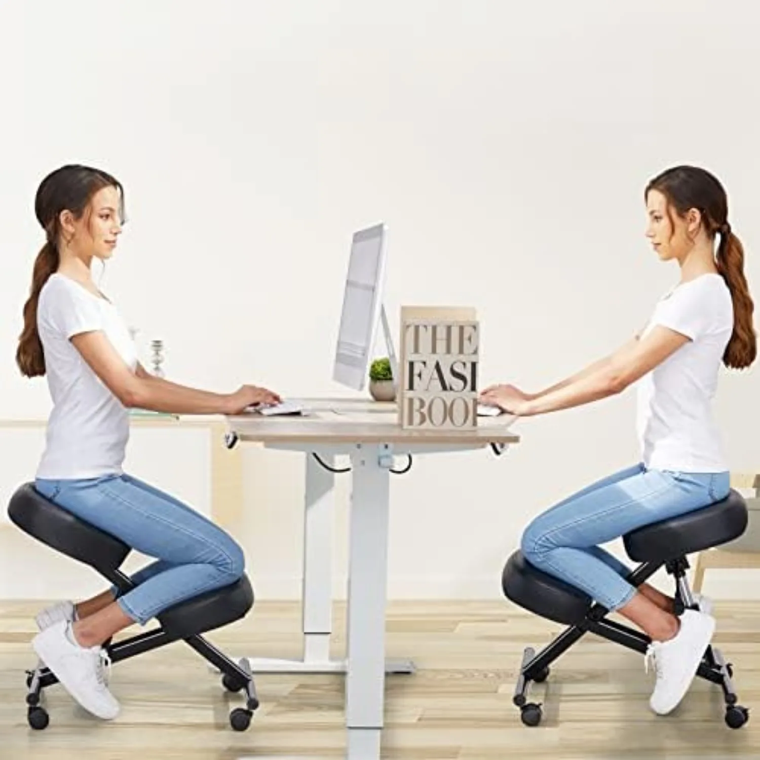 Ergonomic Kneeling Chair, Height Adjustable Office Chair with an Angled Seat and Casters for Home, Meditation Chair