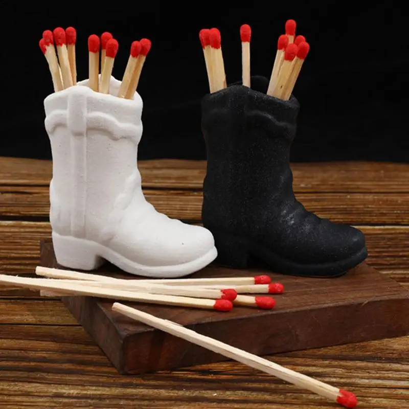 Creative Ceramic Match Holder Cowboy Boot Shaped Match Box With Striker Boho Style Match Jar Match Stand Fireplace Home Decor