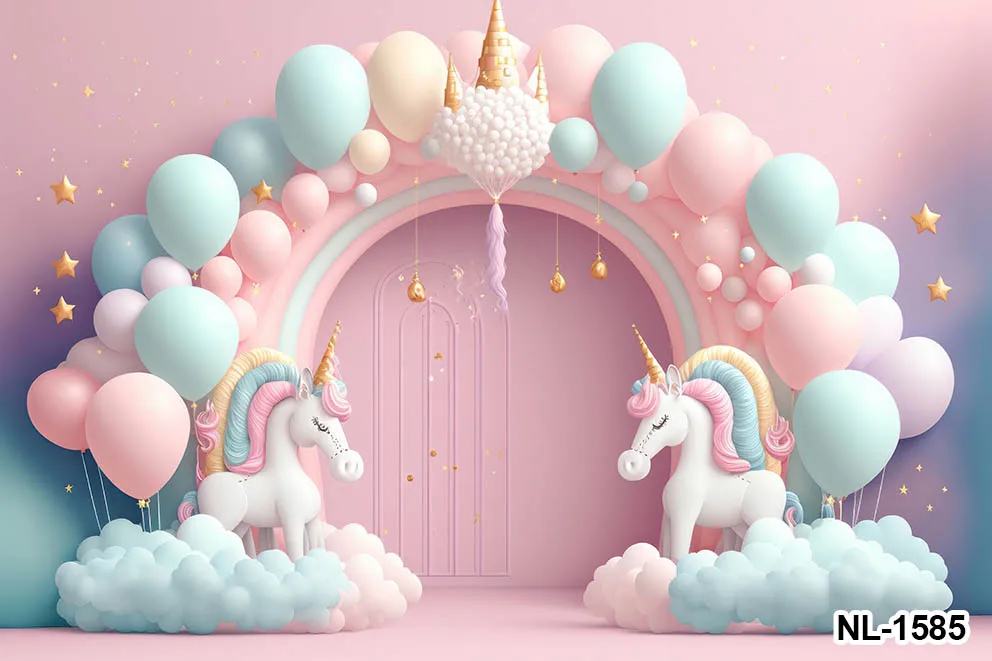 Castle Unicorn Birthday Party Backdrop Girl Cake Smash Photography Colorful Princess Background Balloon Studio Photo Shoots