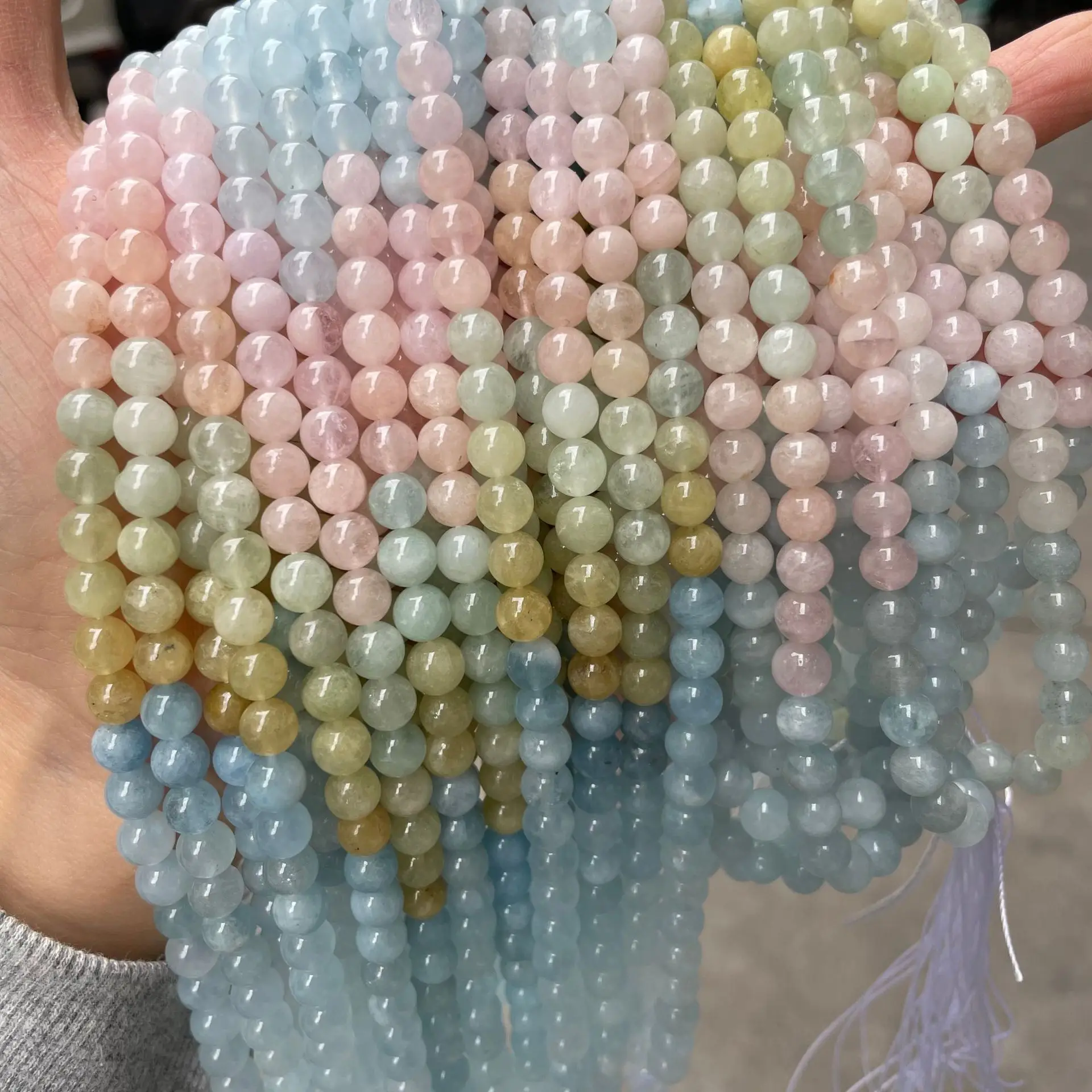 Großhandel Natürliche Aquamarin-Morganit-Beryll Runde Lose Perlen, Facettierte Armbänder, Material für Armbänder, Halsketten, DIY-Schmuck – Detail 3