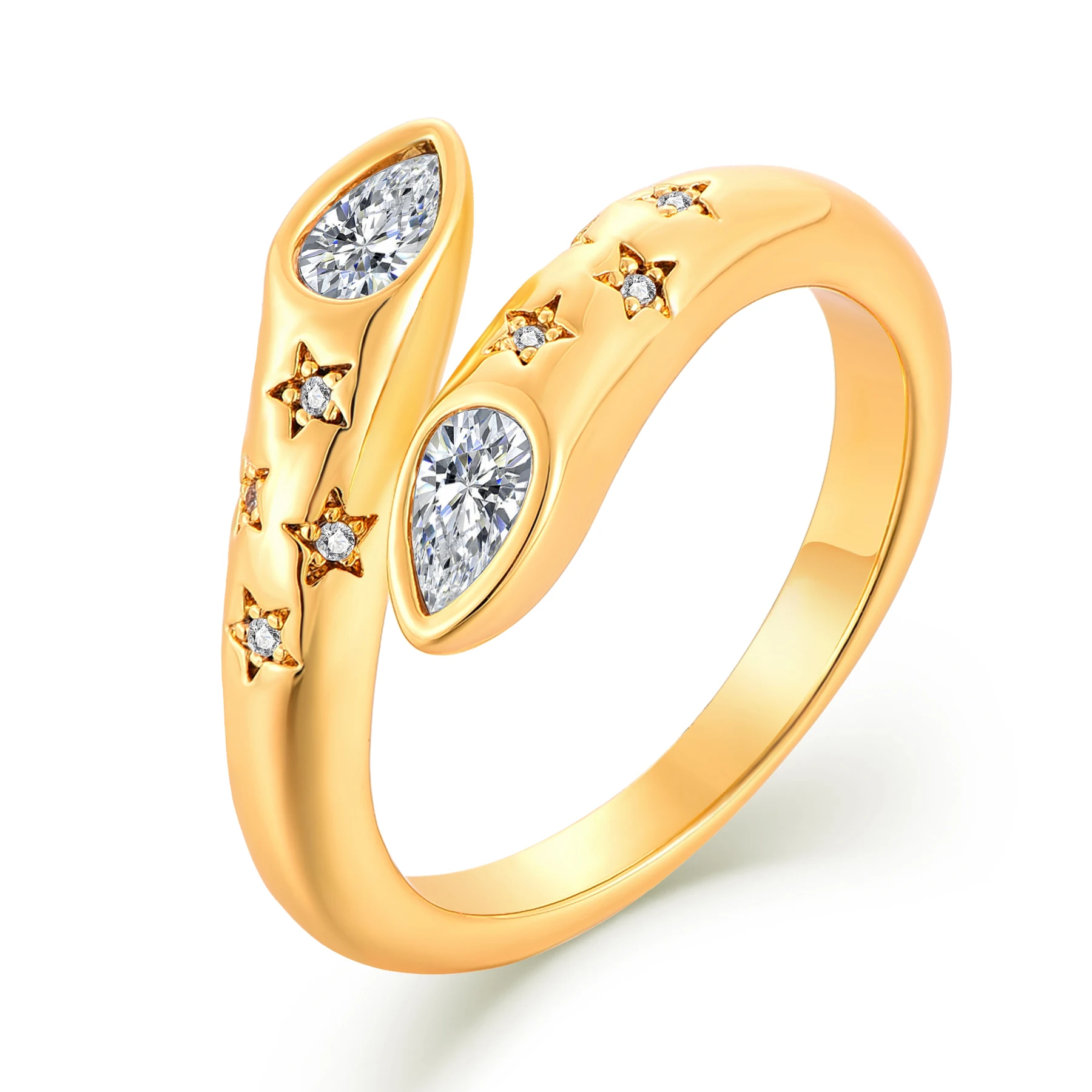 

QX Custom OEM Star 18K Gold Plated 925 Sterling Silver Cubic Zirconia Bridal Fine Jewelry Women Promise Engagement Wedding Ring
