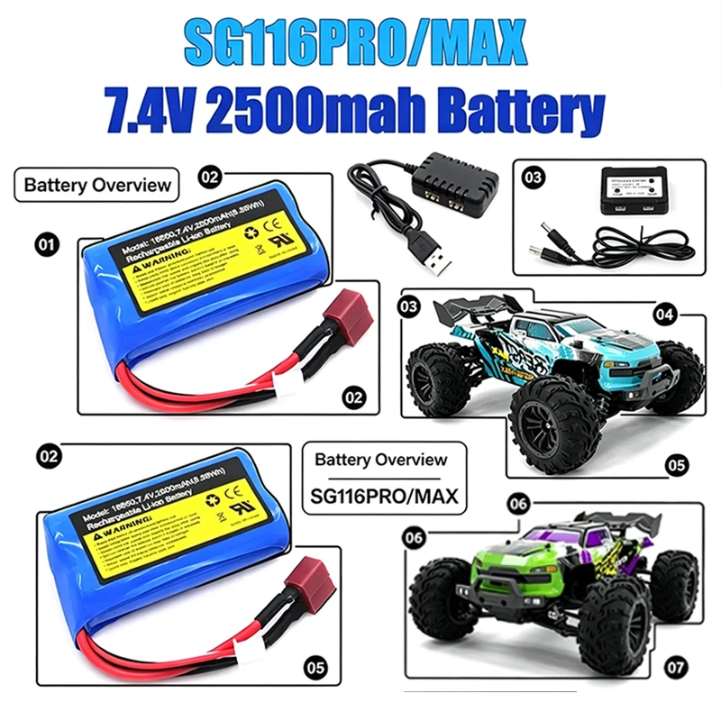 SCY pro Series 16101 16102 16103 SG116MAX RC Car Battery 2S 7.4V 2500mAh 15C Li-ion Original Auto Part for Remote Control Cars