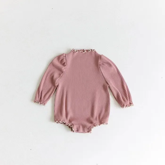 2024 Autumn New Baby Girl Long Sleeve Cotton Bodysuit Toddler Loose Puff Sleeve Clothes Infant Girl Solid Jumpsuit 0-24M