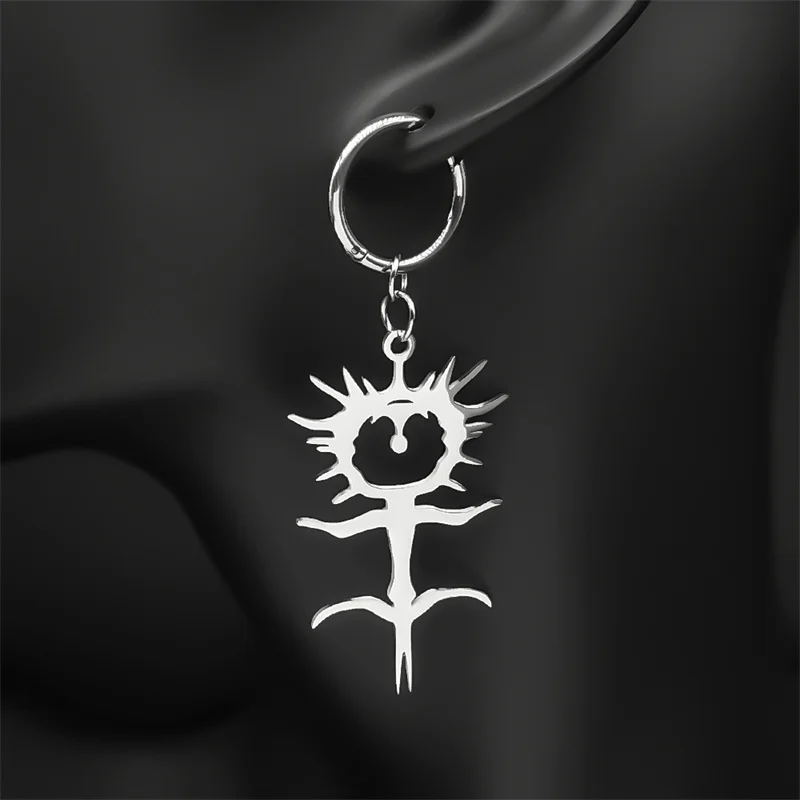 Gothic Fashion Ghostemane Stainless Steel Drop Earrings for Women Ghostemane Long Hoop Earring Silver Color Jewelry 3791