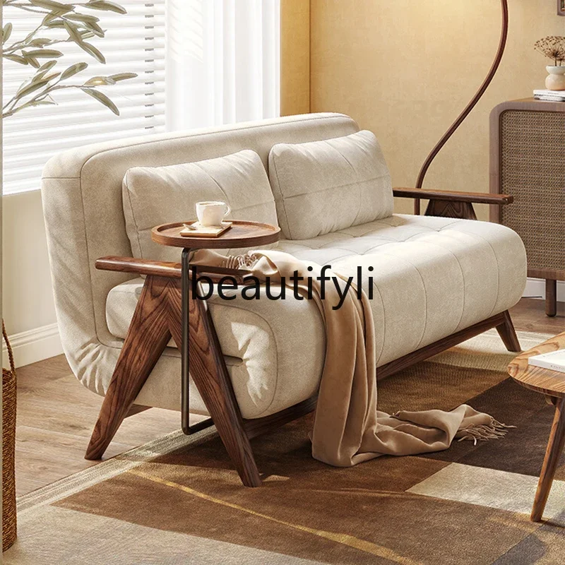 

Solid wood sofa bed foldable dual-purpose multi-functional technology cloth sofa