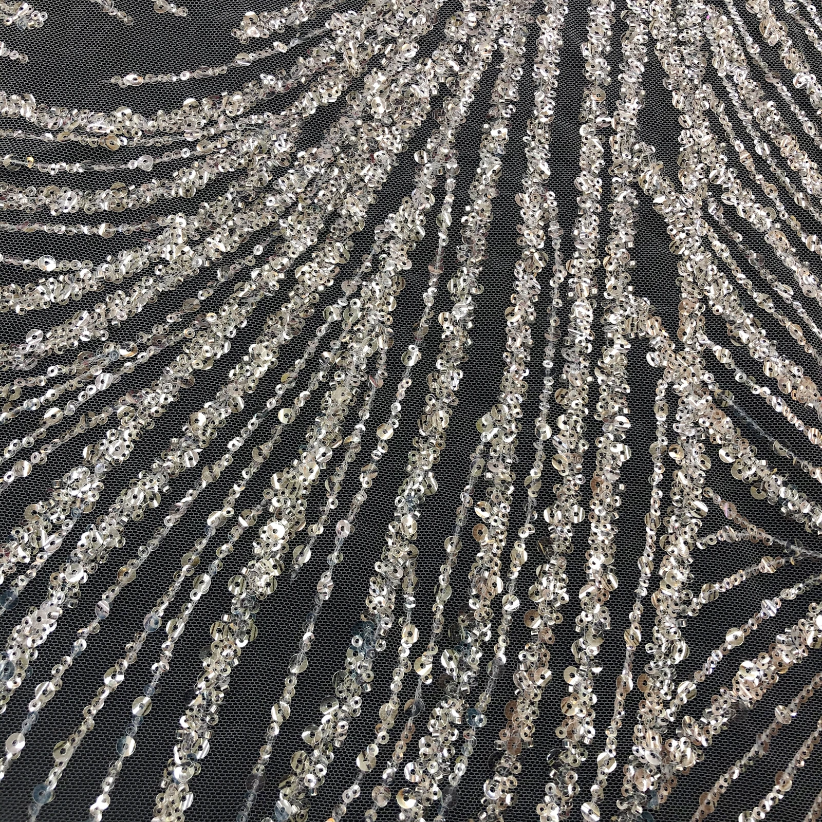 Shiny Silver Sequin Beads Tulle Embroidery Wedding Evening Dress Lace Fabric Custom Clothing Fabrics