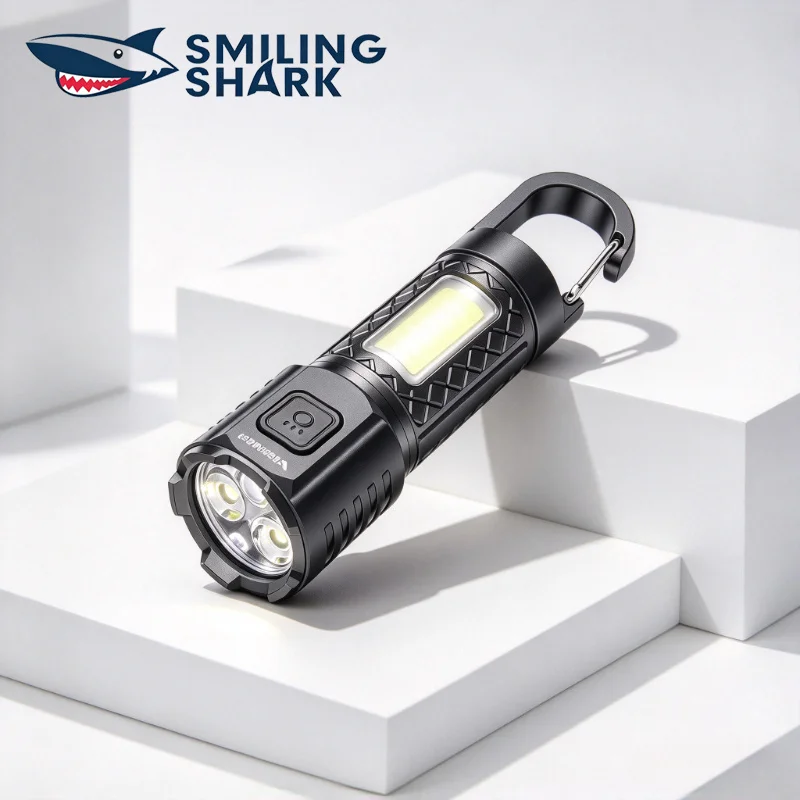 SMILING SHARK Super Bright COB LED Flashlight USB C Rechargeable 3 Modes Portable  For Outdoor Camping Hiking Emergency