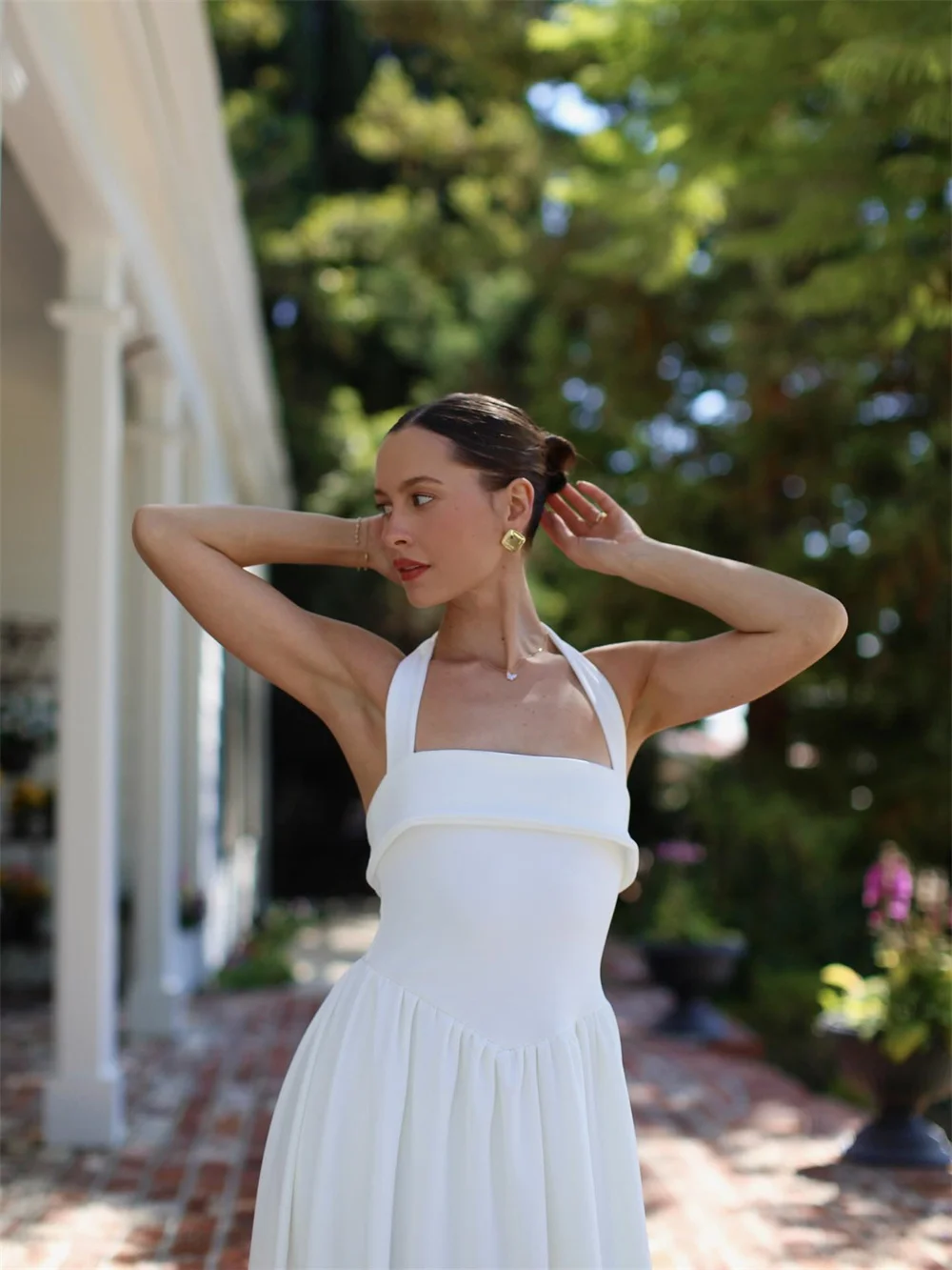 Kyoto Aangepaste Witte Eenvoudige Halter A-lijn Trouwjurk Elegante Mouwloze vestidos de noche Vloerlengte Formele Avond 2025