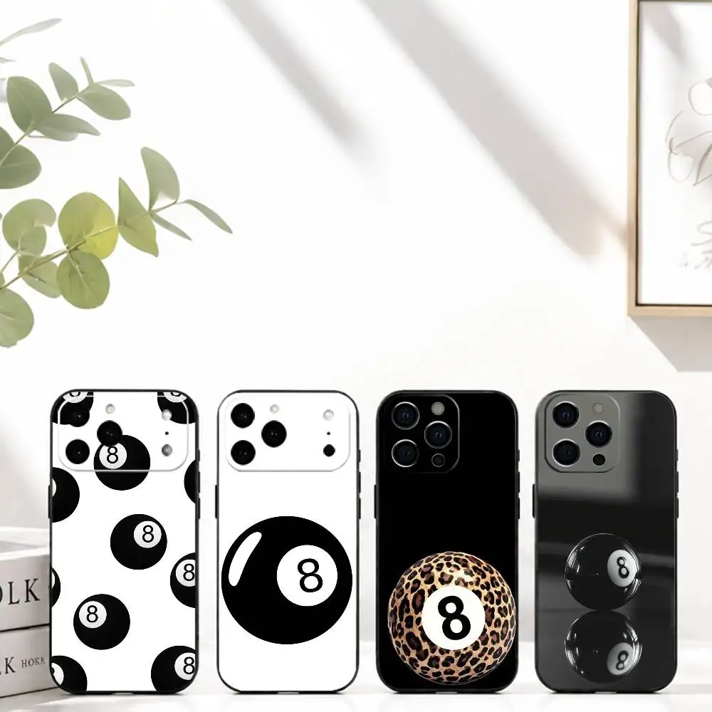 

P-Pool ball Phone Case For iPhone 17,16,15,14,13,12,11 Plus,Pro Max,XS,Soft Silicone Black Cover
