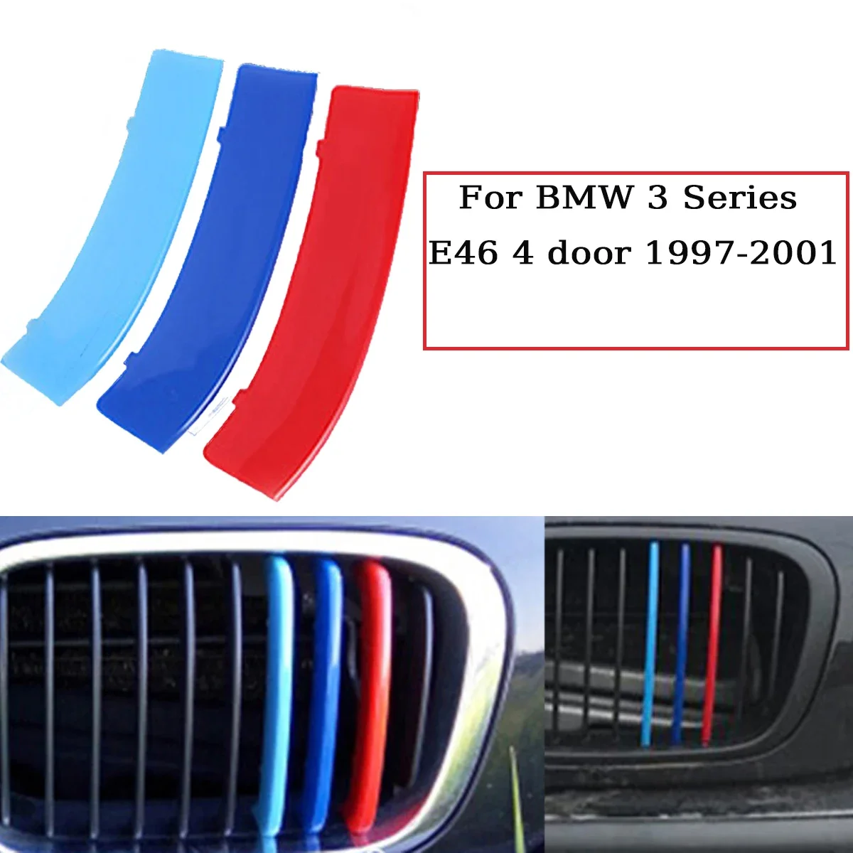 1set 3pcs M-Color For BMW Grille Insert Trims Stripe Car Grille Trim Clip For 3 Series E36 1990-1998 E46 2002-2006