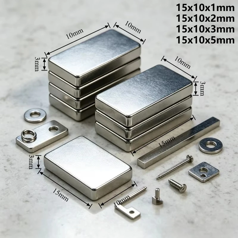 15X10X1 15X10X2 15x10x3mm 15x10x5mm N35 Block Neodymium Magnet Powerful Permanent NdFeB Strong Square Magnets for Industrial DIY
