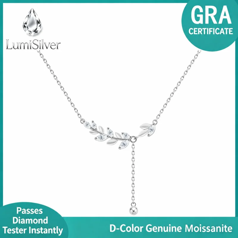 Women's Light Luxury Minimalist Wheat Tassel Clavicle Necklace Made of S925 Sterling Silver with Moissanite, Symbolizing Safe Ha