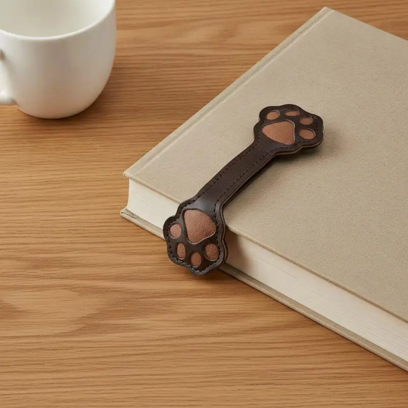 Embossed Cat Paw PU Leather Magnetic Bookmark Book Reading Accessory For Book Lovers
