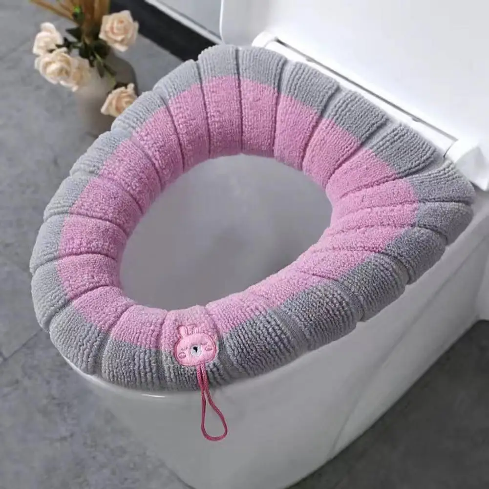 Toilet Seat Cushion Soft Texture Keep Warm Fabric Toilet Seat Cover Easy Installation Toilet Lid Cover Bathroom Supplies