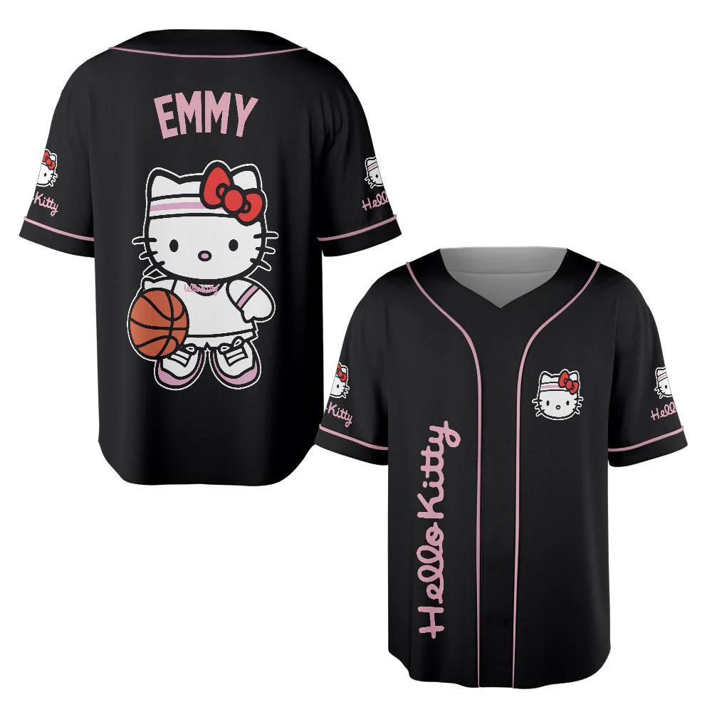 Hello Kitty Dames Sportshirt met korte mouwen Sneldrogend Ademend 2025, Zomer Nieuw Honkbalshirt T-shirt Voetbalshirt