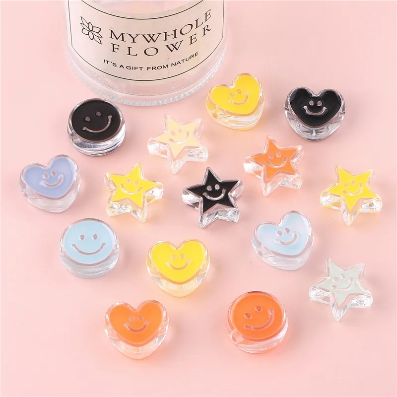 10pcs/Lot Mixed Smile Face Acrylic Beads Loose Spacer Beads For Jewery Making Needlework Charm Bracelet Necklace Diy Accessories