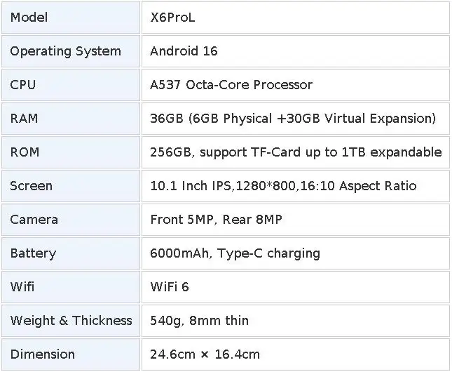 URAO X6ProL 10.1 Inch Android 16 AI Tablet PC 36GB(6GB+30GB) RAM 256GB ROM IPS Display A537 Octa‑Core 1TB TF Expand 6000mAh Battery WiFi 6 Full Kit with Keyboard Mouse Stylus Case Earphone for Study Work Entertainment Tablet Android