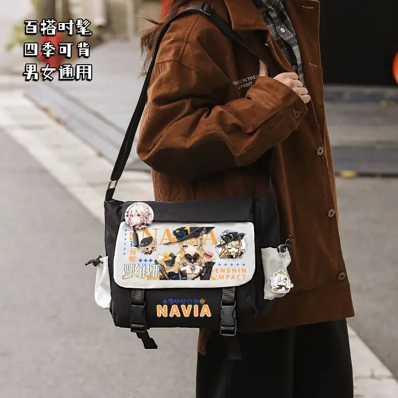 Genshin Impact Anime Sing Shoulder Zhongli Hu Tao Large Capacity Ementary Midd School Boys Girls Canvas Crossbody Bag Ani