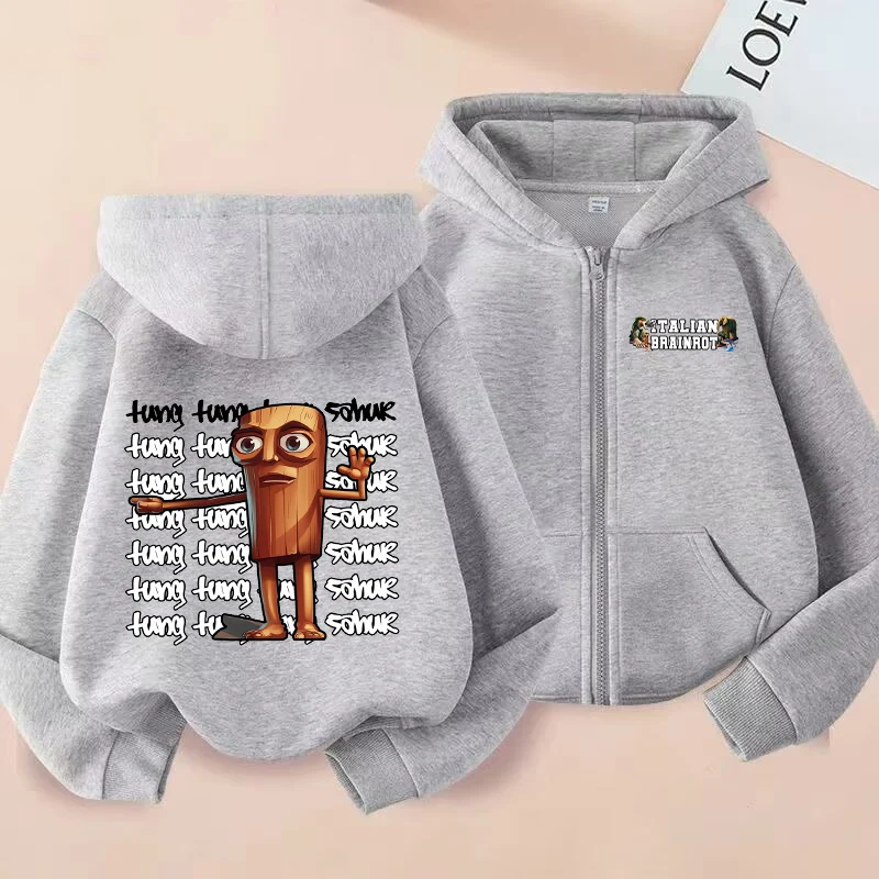 سترة بغطاء للرأس بسحاب من Brainrot الإيطالية للأطفال Tralalero Tralala سترة بقلنسوة للأولاد والبنات لربيع الخريف وأكمام طويلة ملابس أطفال هدية #5