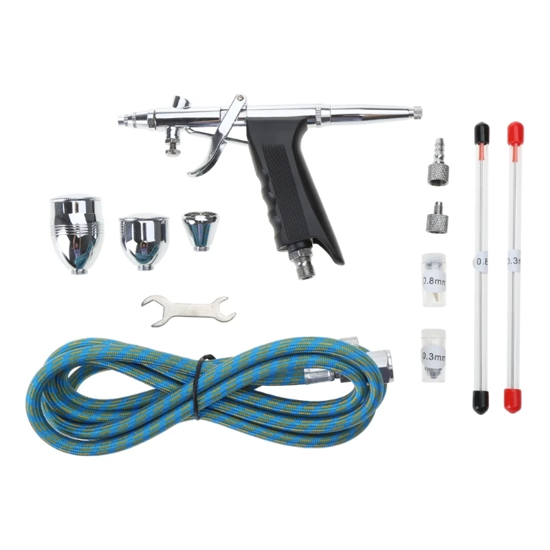 

Airbrush Kit Airbrush Guns Single Action Gravity Feed Set 0.38 & 0.5mm Needles 1/2 & 1/4OZ Fluid Cup Multi-Purpose