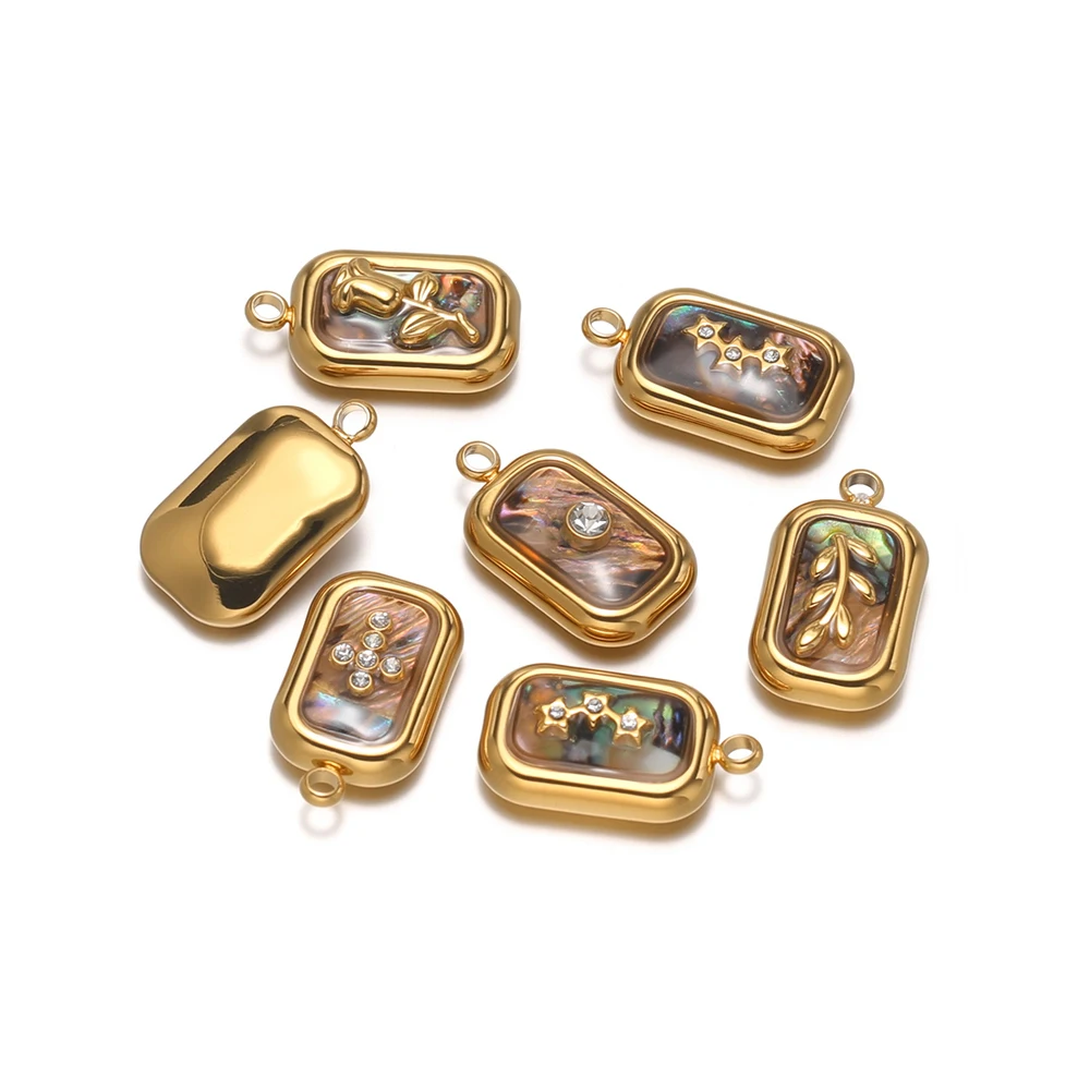 

4pcs Stainless Steel Colorful Shell Charms Zircon Rectangle Pendants for DIY Jewelry Necklace Bracelet Making Supplies Wholesale