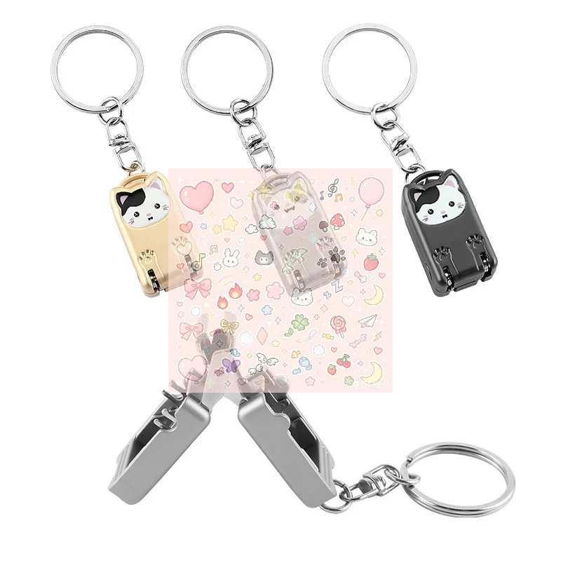 New Stainless Steel Fingernail Clipper Metal Foldable Mini Creative Kitten Nail Clipper Trim Nails Keychain