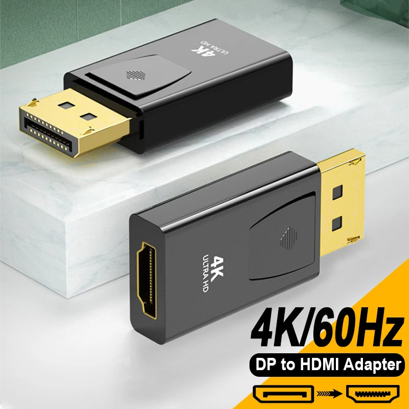 Adaptateur DP vers HDMI, convertisseur Displayport mâle vers femelle, port d'affichage vers connecteur compatible HDMI pour moniteur PC, 4K, 60Hz