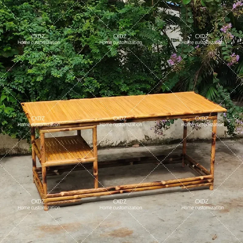 Handmade Rectangle Bamboo Coffee Table Kung Fu Tea Table Zen Strip Furniture For Living Room Study
