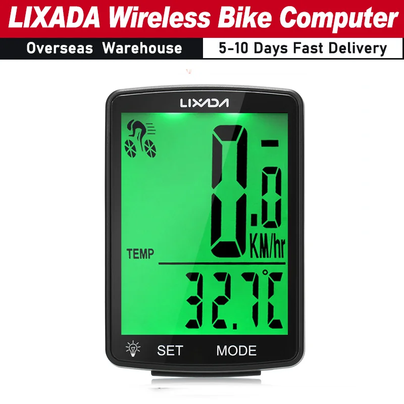 LIXADA Wireless Bike Computer Multi Functional LCD Screen Bicycle Computer Mountain Bike Speedometer Odometer IPX6 Waterproof