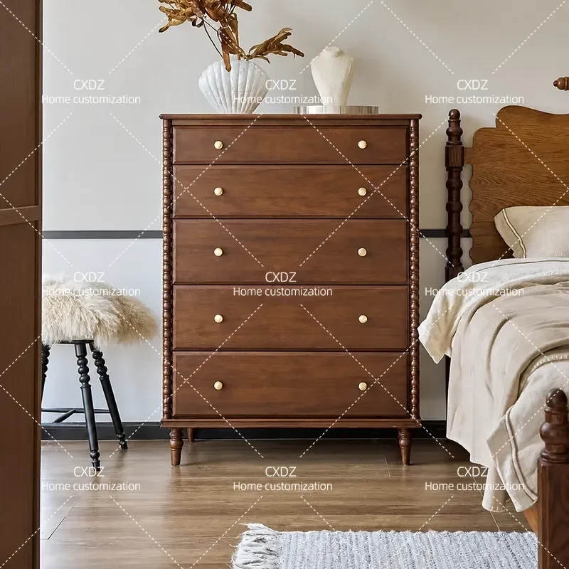 Medieval Style Solid Wood Chest of Drawers Bedroom Storage Cabinet Retro Living Room Organizer Furniture