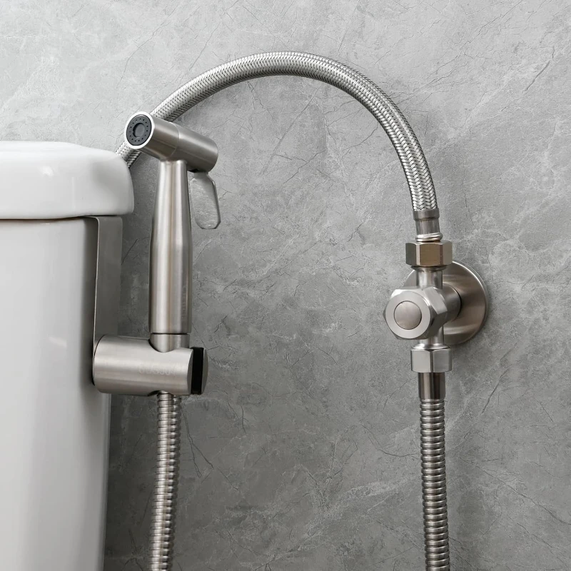 Bidé de acero inoxidable, kit de inodoro, grifo portátil con soporte, adaptador 3/8, manguera de inodoro utilizada para limpieza personal y de baño