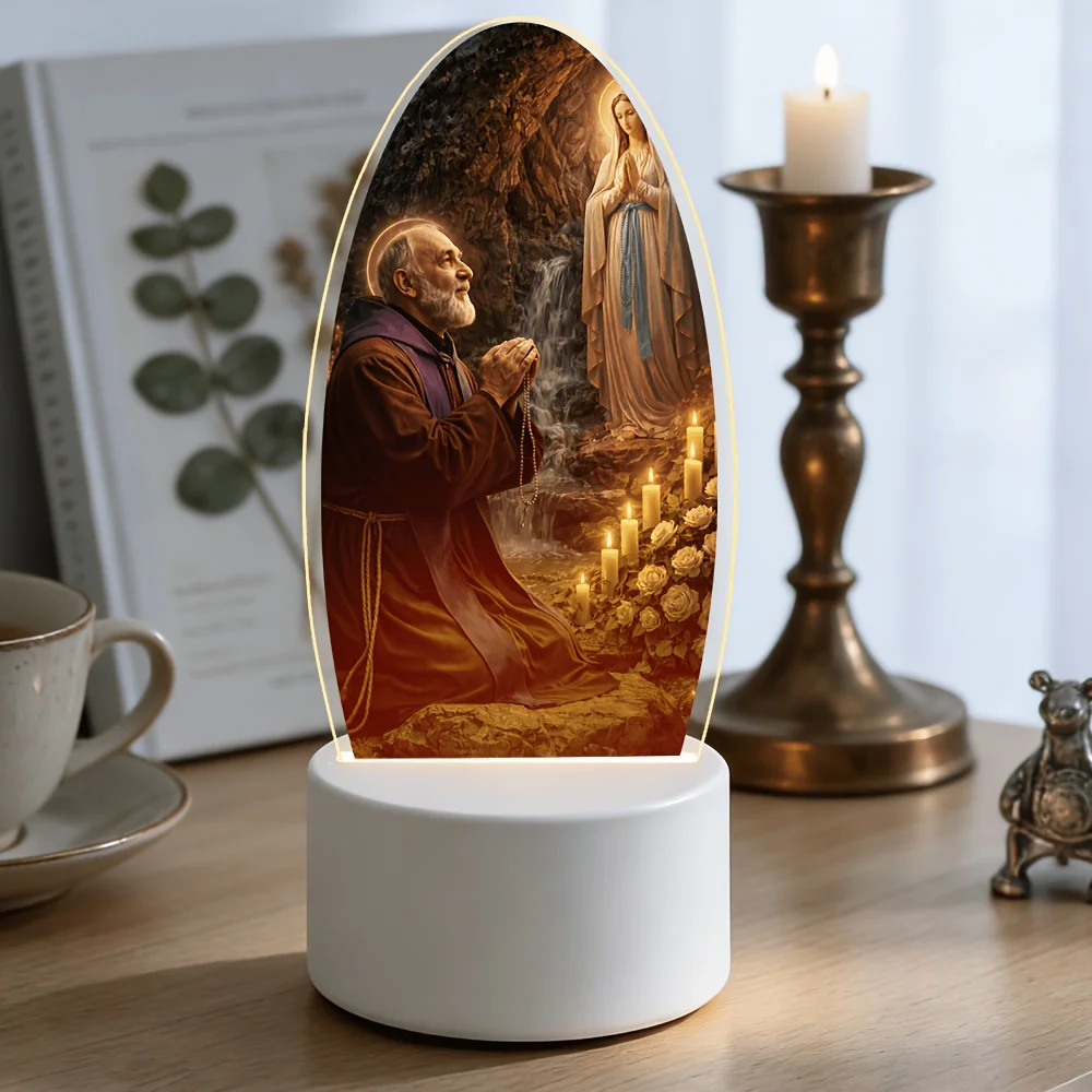 St. Bernadette Kneeling in Prayer Nightlight – Our Lady of Lourdes Apparition – Catholic Faith Gift for Easter and Christmas