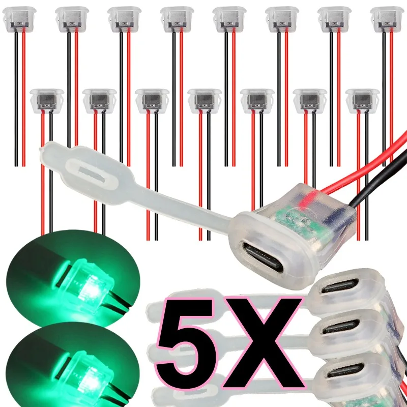 

1/2/5 шт. водонепроницаемый 2-контактный разъем типа C со светодиодной подсветкой, входной порт питания 5A, гнездовые розетки для зарядки TYPE-C