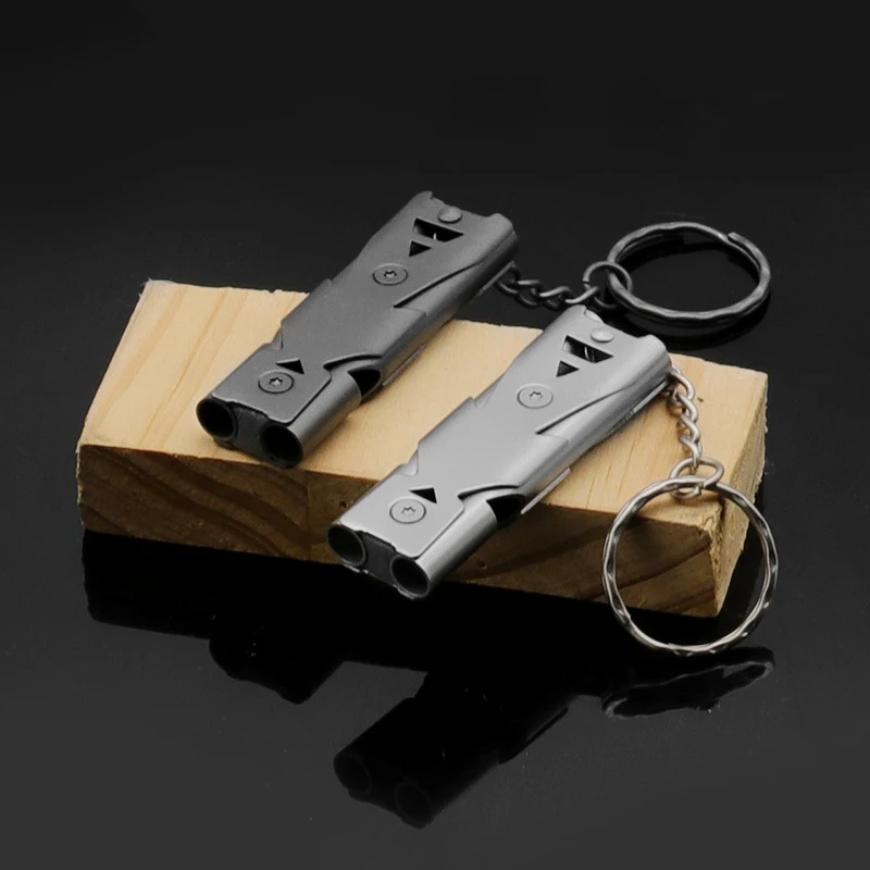 Double Pipe Whistle Pendant Keychain, portátil Outdoor Survival Emergência Camping Ferramenta