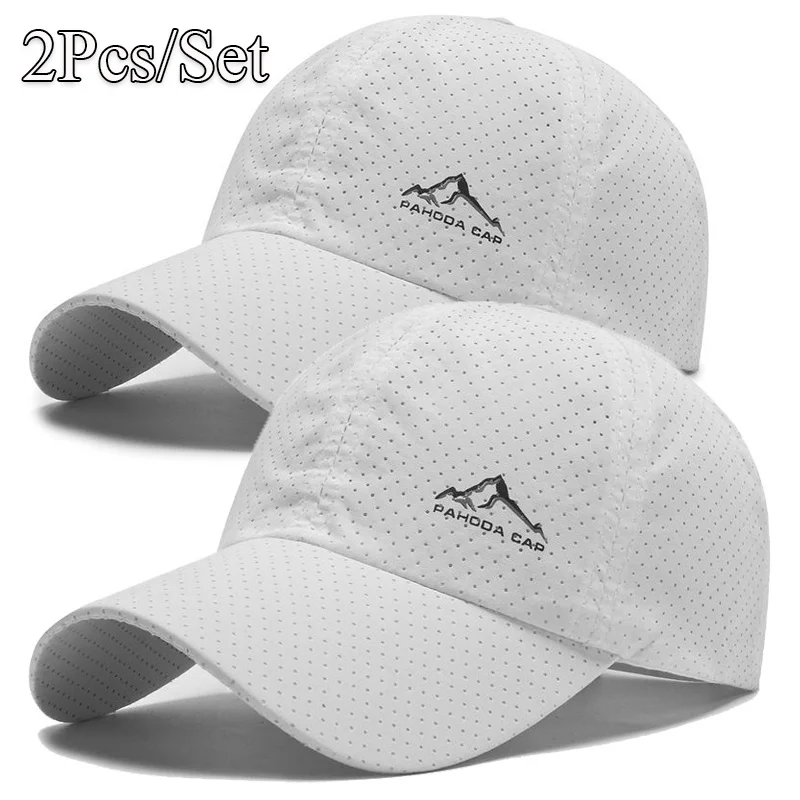 2Pcs/Set Outdoor Quick Dry Printed Baseball Cap Snow Mountain Logo Unisex Sports Cap for Travel Hiking Casual Fashion Trend Cap