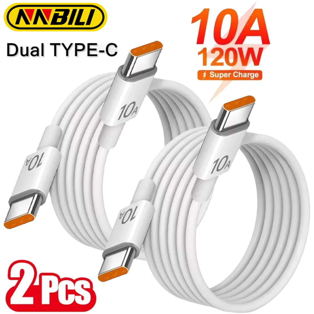 NNBILI 2Pcs 120W 10A Dual Type C Fast Charging Cable for iphone 15 16 Samsung Xiaomi Huawei Quick Charge USB C Cable Data Cord