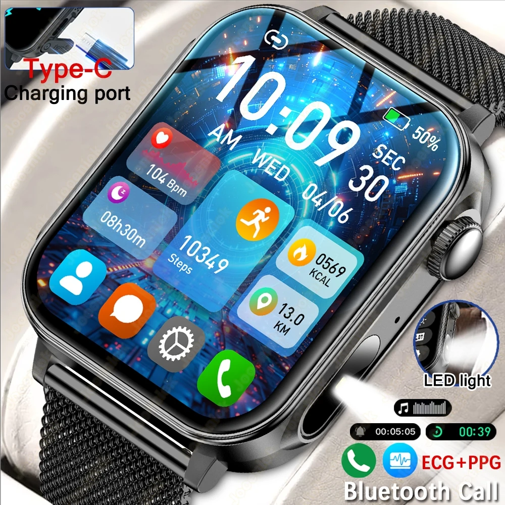 

2025 New Type-c Smartwatch Men Women Health Manager Bluetooth Call IP67 Waterproof Flashlight Smart Watch Android IOS
