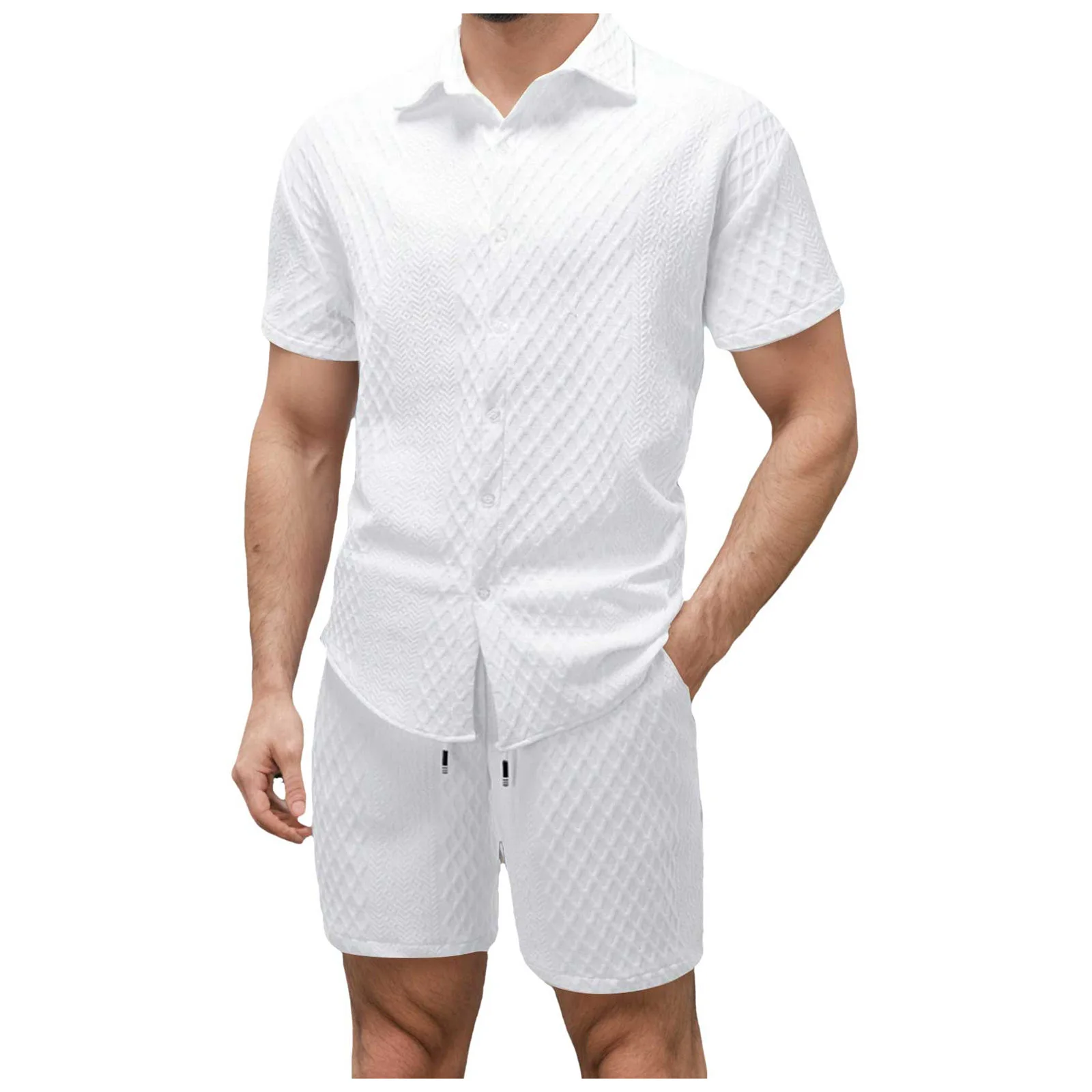 

Suit Men Men's Summer Short Sleeve Shorts Set Sporty And Casual For Vacations Two Piece Knit Jacquard Fabric Medium Suit Men