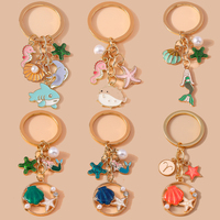 Cute Marine Life Keychain Enamel Summer Beach Starfish Shell Mermaid Pendant Keyrings for Women Men Handbag Key Chains DIY Gifts