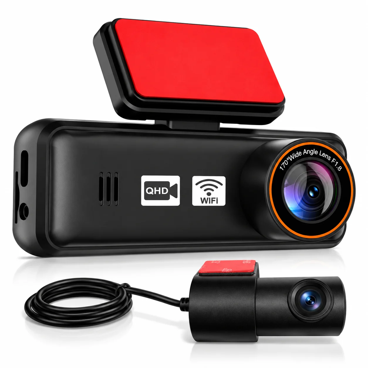 1296P Mini Dash Cam with rear Camera – Compact Car Camera with WiFi & APP Control, Loop Recording, WDR Night Vision & Parking