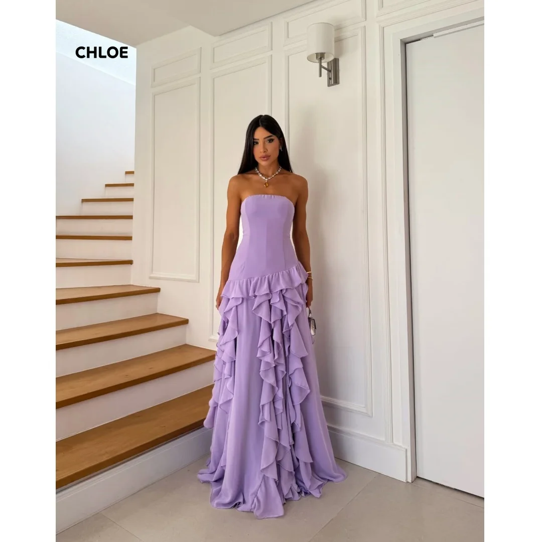 

Customized Evening Dresses Woman Elegant Dress Luxury Women's Evening Dresses Sleeveless Line A Purple Off the Shoulders Party