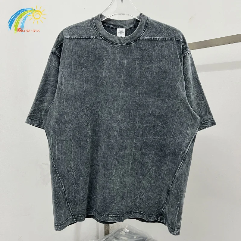 

2024 Vintage Washed Gray Oversized T Shirt Men Women Heavy Fabric Cotton Stitching Short Sleeved Tee Streetwear T-Shirt