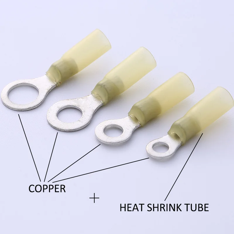 Heat Shrink Terminal Insulated Electrical Wire Cable Connector Auto 12-10 AWG Yellow Ring M4 M5 M6 M8 M10 M12