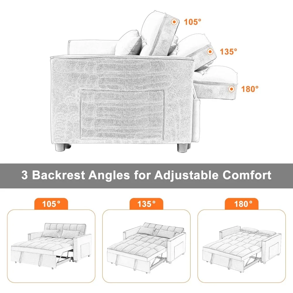 أريكة فوتون مخملية قابلة للتحويل، 54 أريكة نائمة مع سرير قابل للسحب لمساحات المعيشة #3