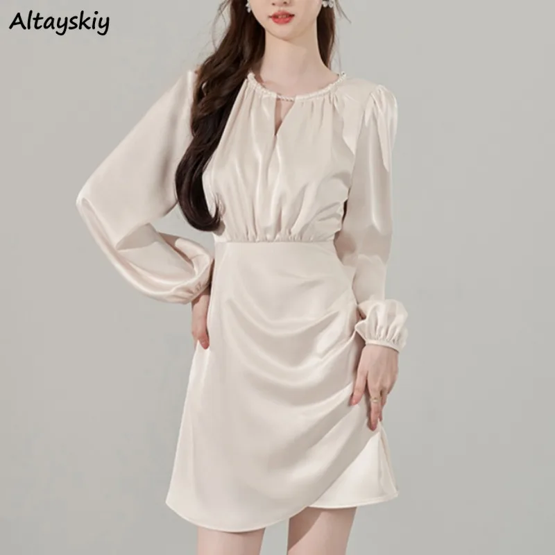 Dress Women Autumn Gentle V-neck Irregular Sweet Flattering Waist Temperament Elegant Tender Mini Платье Versatile Stylish 2024