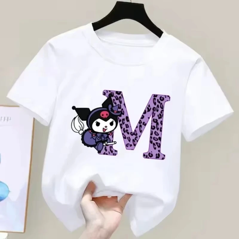 

Новая модная и стильная детская футболка с принтом букв Kulomi A-Z, комплект из чистого хлопка для родителей и детей, топ унисекс с круглым вырезом