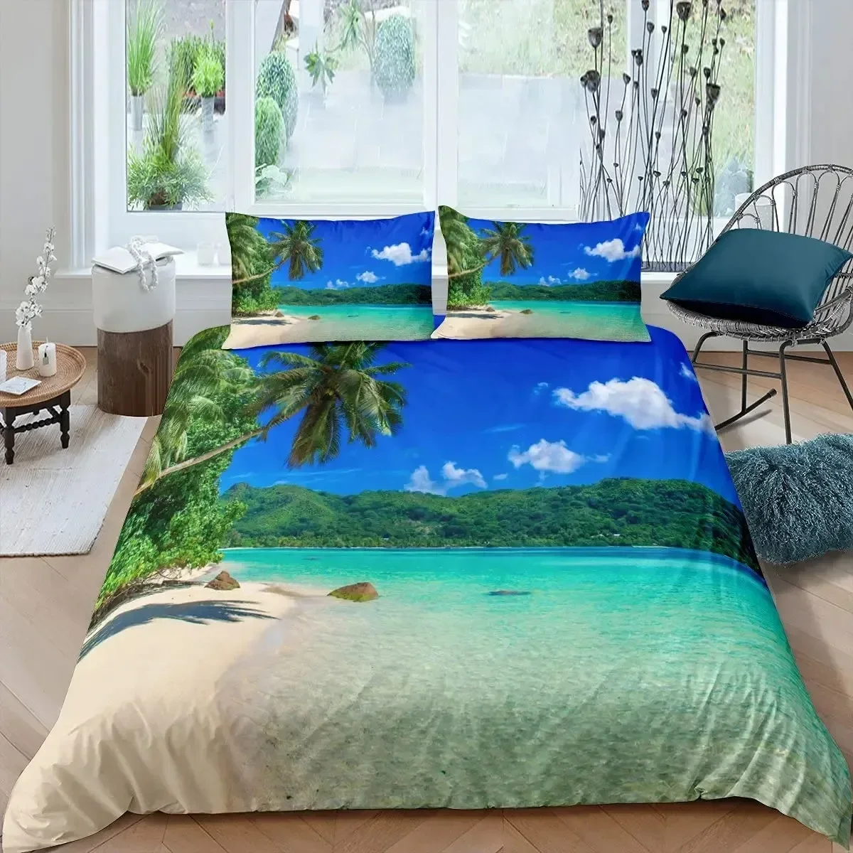 

Ocean Beach Tropical Sunset Palm Trees Comfortable Duvet Cover Pillowcase Bedding Set Children Bedroom Decoration Home Textile