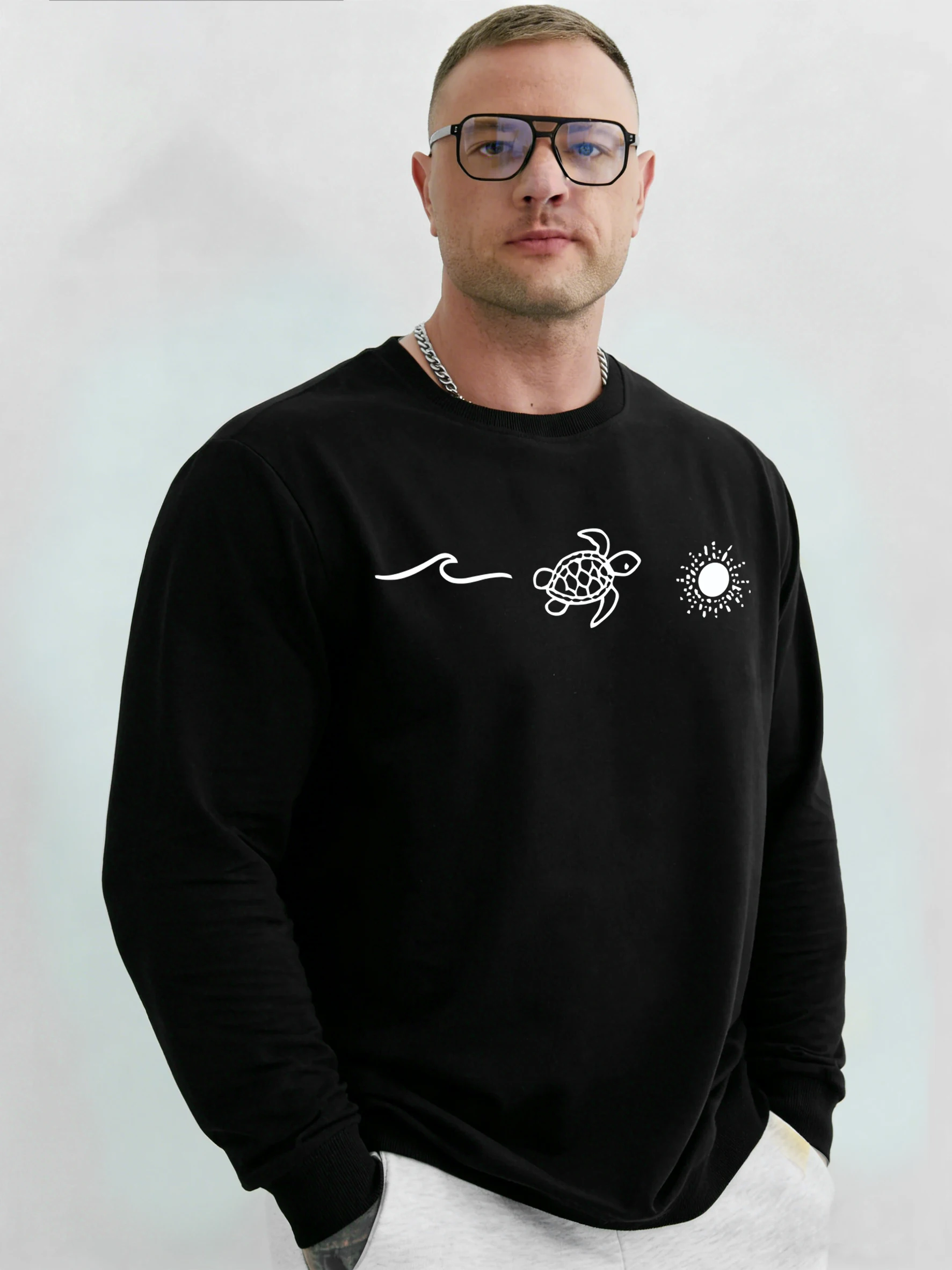 

Черепаховые эскизы, простые принты, мужская рубашка без капюшона, мягкая свободная одежда, модный флисовый пуловер, осенний базовый спортивный костюм унисекс в стиле ретро