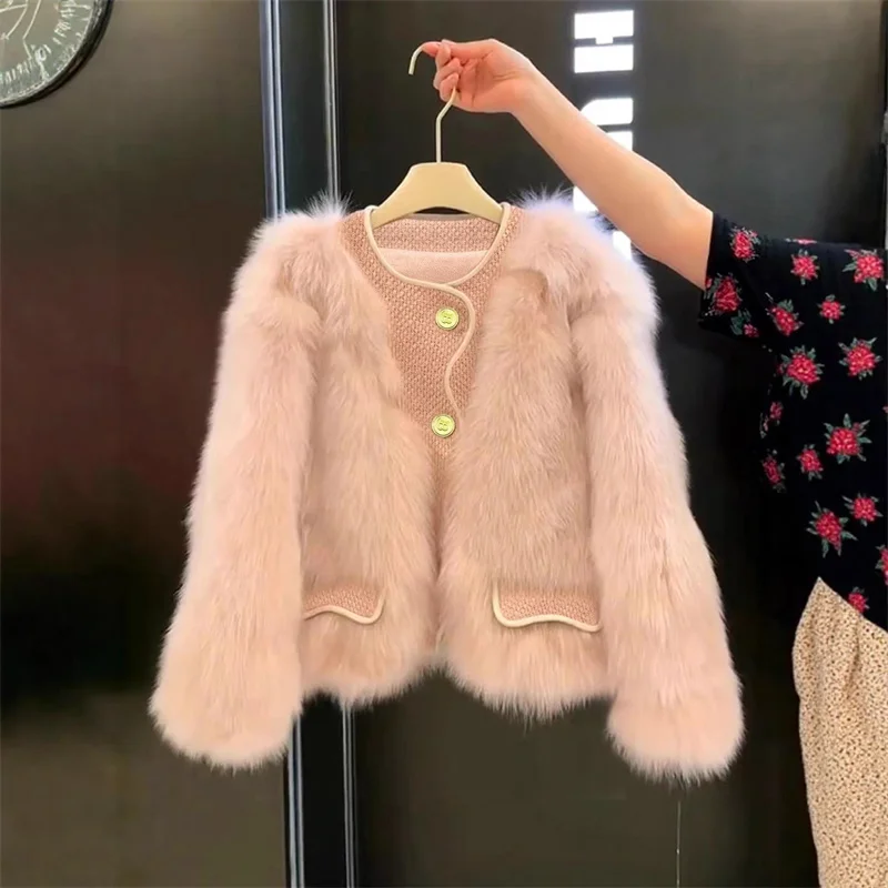 French Style Single-Button Faux Fur Coat Women's Design Sensation Leatherette Outerwear Elegant Classy Trendy Women's Jacket