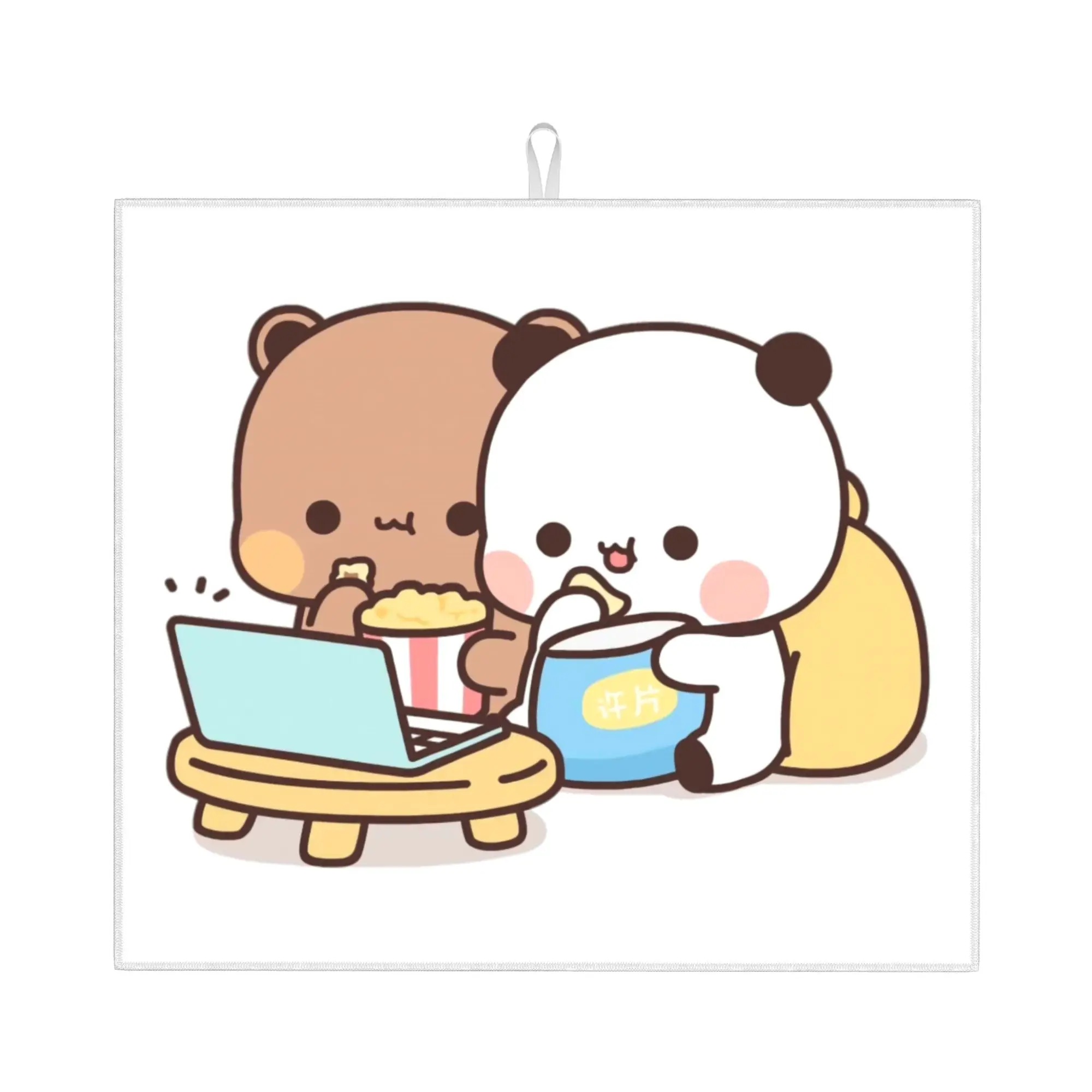 Bubu Dudu Panda And Brownie Bear Couple Non‑Slip Waterproof Absorbent Barware Tableware Oil Proof Reusable Mat For Kitchen